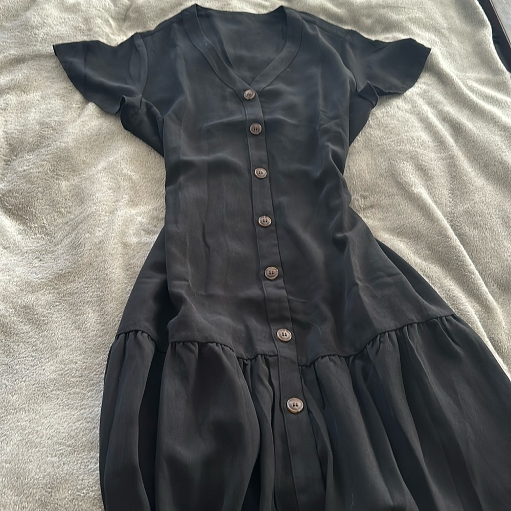 A line black midi dress